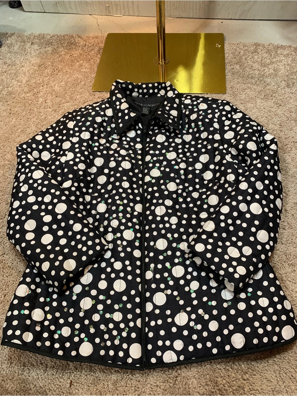 Anne Carson 100% Silk Lining Black & White Polka Dot Quilted Jacket